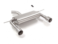 Stainless steel rear silencer left/right each with round tail pipe 102 mm  Exclusion of the OEM valve. The original valve actuator must be disconnected from the exhaust with the attachment of the supplied emulator. Oversized exhaust pipe diameter
