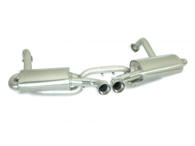 Kat-Ersatzrohre Gruppe N in Edelstahl links/rechts + Endschalldämpfer in Edelstahl rechts/links mit ER 2x90 mm rund Sport Line