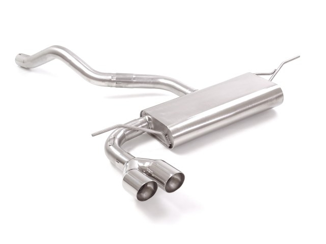 Endschalldämpfer in Edelstahl mit ER 2x80 mm rund Sport Line versetzt  Vergrößerter Rohrdurchmesser 60 mm  Entfernt einen zweiten Schalldämpfer vor dem hinteren Schalldämpfer.