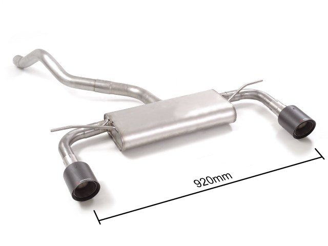 Endschalldämpfer in Edelstahl rechts/links mit ER 100 mm rund Carbon Shot  Vergrößerter Rohrdurchmesser 60 mm  Entfernt einen zweiten Schalldämpfer vor dem hinteren Schalldämpfer.