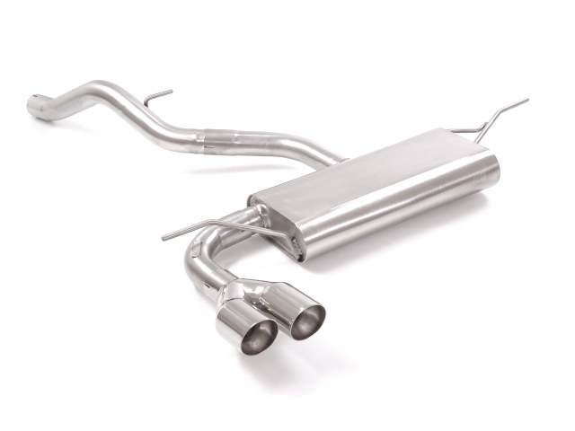 Endschalldämpfer in Edelstahl mit ER 2x80 mm rund Sport Line versetzt  Vergrößerter Rohrdurchmesser 60 mm  Entfernt einen zweiten Schalldämpfer vor dem hinteren Schalldämpfer.