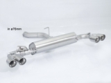 Stainless steel rear silencer left/right each with round Sport Line tail pipe 2x80 mm staggered with integrated valve.The valve is controlled by the OEM valve motor.  Oversized exhaust pipe diameter 76 mm 